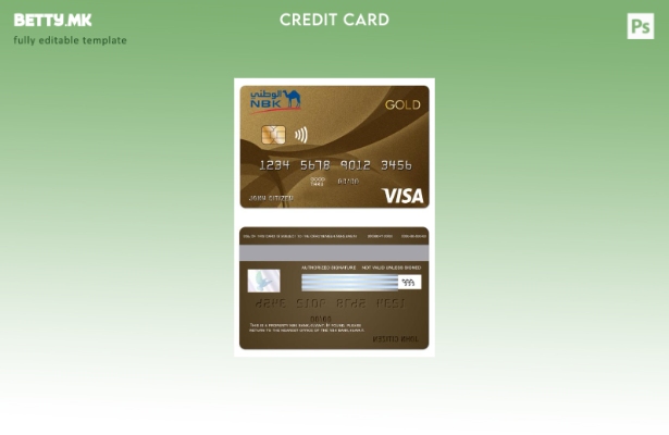 Модерен стил Кувајт NBK банка виза златна кредитна картичка шаблон